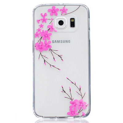 Diagonal flower Pattern Soft Thin TPU Rubber Silicone Gel Case Cover for SAMSUNG GALAXY S6 Edge