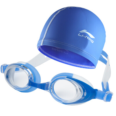 Li Ning LI-NING Teen Goggles Swimming Cap Set Children&39s Swimming Kit Men&39s Girls Swimming Equipment 308 Blue