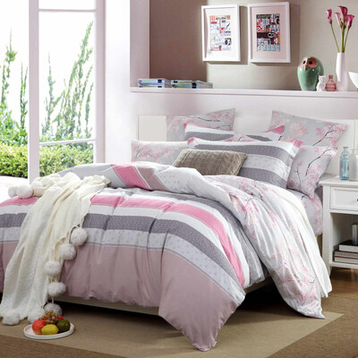 BoYing Home Textiles BEYOND Bedding Set Double Cotton Strip Simple Quilt Cover Sheet Cotton Four-piece Set 18m Bed Andy 220 240cm