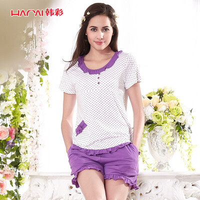 Хань Чой (HACAI) пижамы женщин с коротким рукавом модальный хлопок лотоса лист женский костюм для дома фиолетовый 170/95 (XL) 
Хань Чой (HACAI) пижамы женщин с коротким рукавом модальный хлопок лотоса лист женский костюм для дома фиолетовый 170/95 (XL)