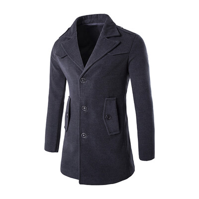 New Winter Men Casual Warm Long Coat Single-breasted Woolen Windbreaker