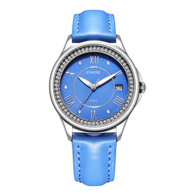 COMTEX watch women Leather Strap Casual Stainless Still Case Blue White Shell Dial Face Analog Display Quartz Waterproof
COMTEX watch women Leather Strap Casual Stainless Still Case Blue White Shell Dial Face Analog Display Quartz Waterproof