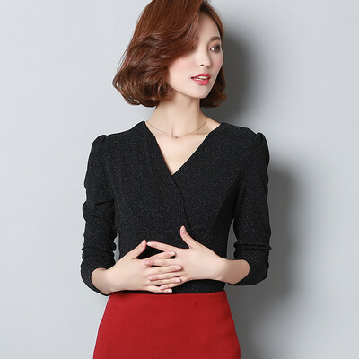 sustory women's clothing 2017 spring long-sleeved v-neck t-shirt large size Slim shirt shirt stretch thin Korean women's tide SU042 black
sustory women's clothing 2017 spring long-sleeved v-neck t-shirt large size Slim shirt shirt stretch thin Korean women's tide SU042 black