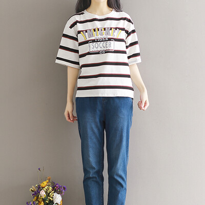 City Plus CITYPLUS College of Arts&the wind is loose&elegant temperament wild striped printing T-shirt CWTD173162 blue&white
City Plus CITYPLUS College of Arts&the wind is loose&elegant temperament wild striped printing T-shirt CWTD173162 blue&white