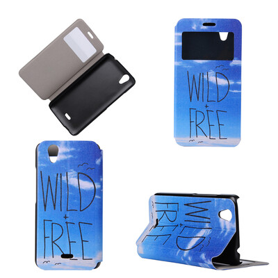 Wild Free Design PU Leather Flip Cover Wallet Card Holder Case for Wiko Birdy