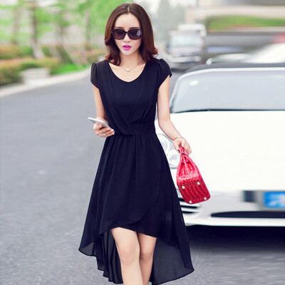 Sylenian summer skirt short-sleeved V-neck waist Korean solid color temperament dress in the long section S61Q0015A10M black M
Sylenian summer skirt short-sleeved V-neck waist Korean solid color temperament dress in the long section S61Q0015A10M black M