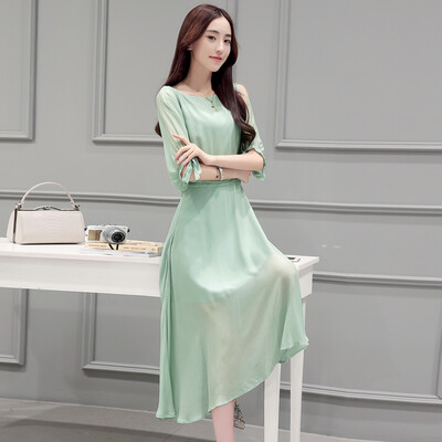 Siba homes 2017 new summer dress chiffon word collar five points sleeves pure color fresh high waist long skirt S62A0807A4S green
Siba homes 2017 new summer dress chiffon word collar five points sleeves pure color fresh high waist long skirt S62A0807A4S green