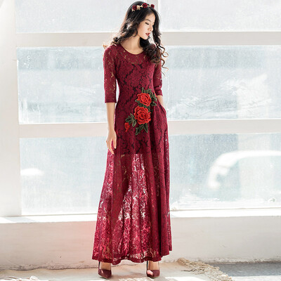 Wei Ya Ji new lace dress 2017 round neck five points sleeve high waist Slim A word retro dress female autumn
Wei Ya Ji new lace dress 2017 round neck five points sleeve high waist Slim A word retro dress female autumn