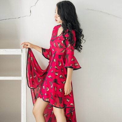 Weiya lotus leaf sleeves dress 2017 summer new loose fashion V-neck high waist retro chiffon dress
Weiya lotus leaf sleeves dress 2017 summer new loose fashion V-neck high waist retro chiffon dress