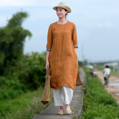 Autumn women soft double-layer pine linen hand deduction cheongsam in the long section of cotton and linen dress art tea dress S22
Autumn women soft double-layer pine linen hand deduction cheongsam in the long section of cotton and linen dress art tea dress S22