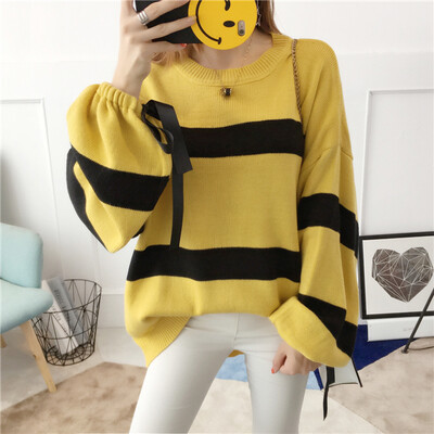Autumn and winter sweater female students wild loose collar collar with striped knit shirt
Autumn and winter sweater female students wild loose collar collar with striped knit shirt