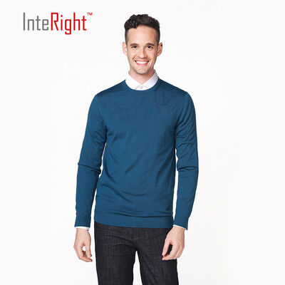 INTERIGHT50 Wool Men Business casual round neck sweater Tie blue M code