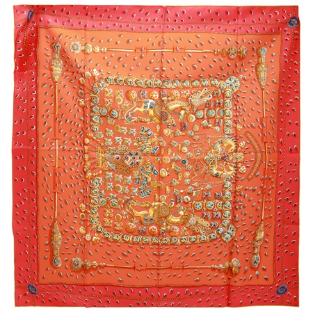 【爱马仕女式橘色丝巾】HERMES 爱马仕