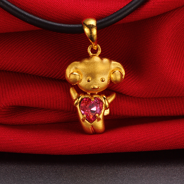 第可金饰 千足金施华洛世奇元素水晶吊坠 蜜桃