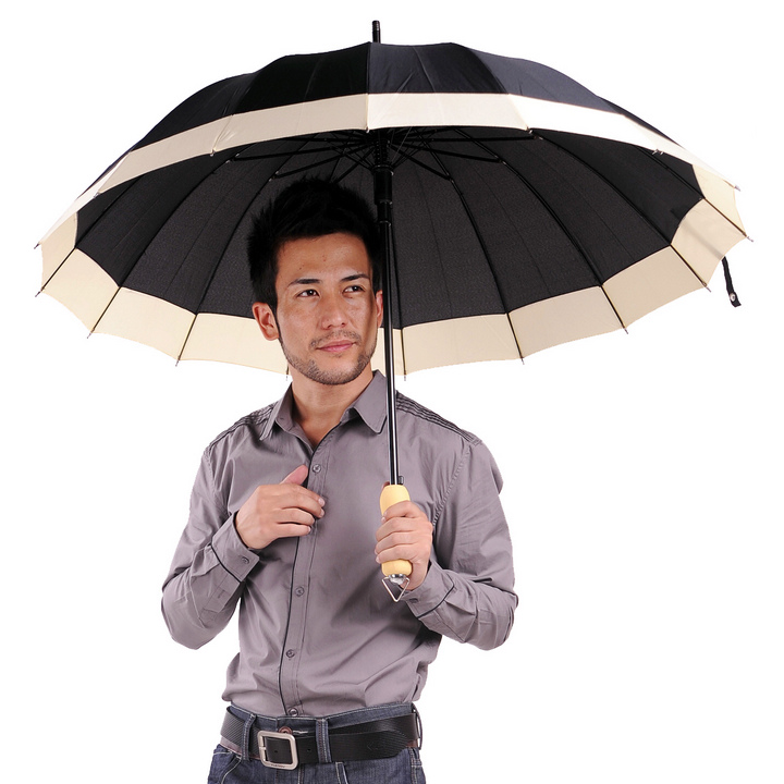 美度 晴雨两用自动开16骨长柄防风功能雨伞 M5001黑色