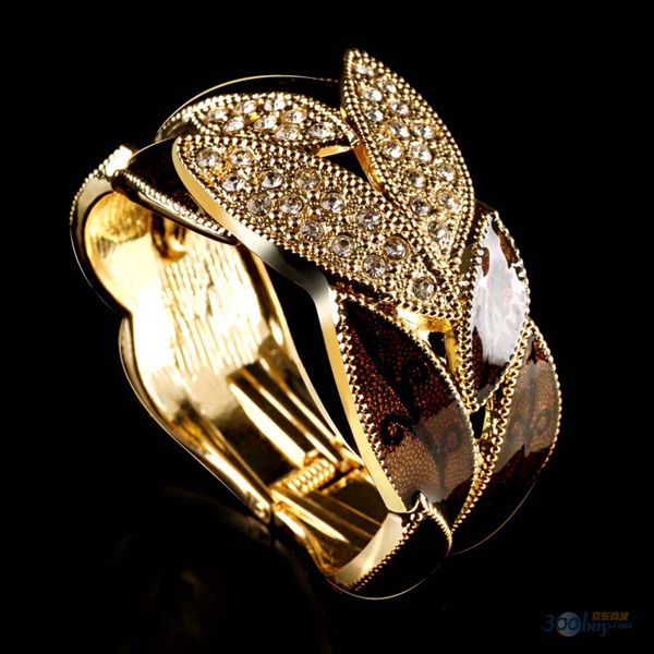 【IDee手镯】法国IDee首饰品2011新款推荐包金镶钻高档叶形开口手镯生日礼物图片