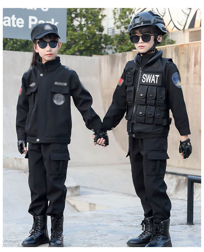 儿童军装警察服冬装加绒加厚警察特警衣服小孩礼物警装备男童特种兵