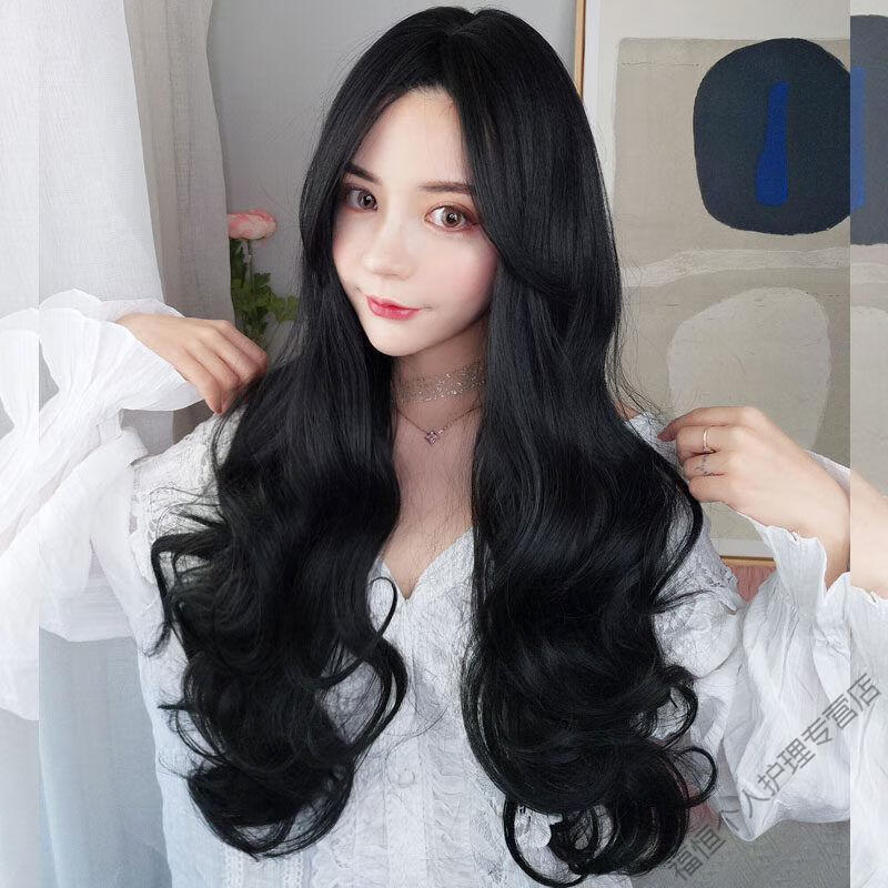 lolita假发女长发中分长卷发大波浪日常圆脸修脸网红女主播全头套自然