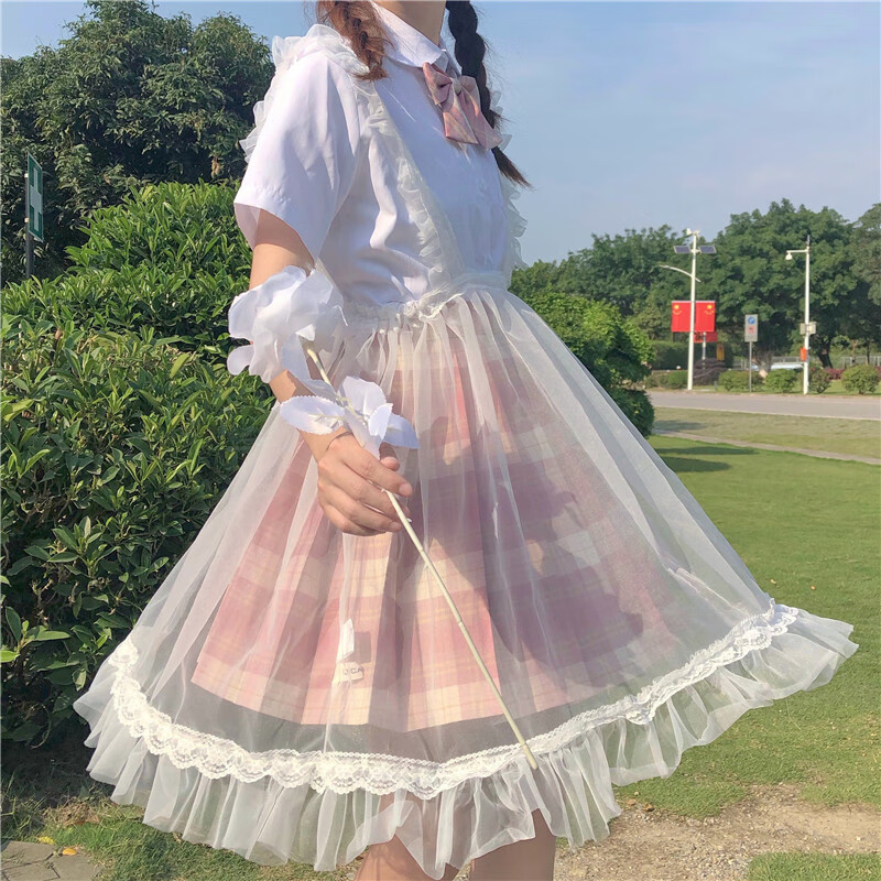 红书依店 日系甜美洛丽塔lolita外搭围裙罩纱jk蕾丝网纱背带连衣裙