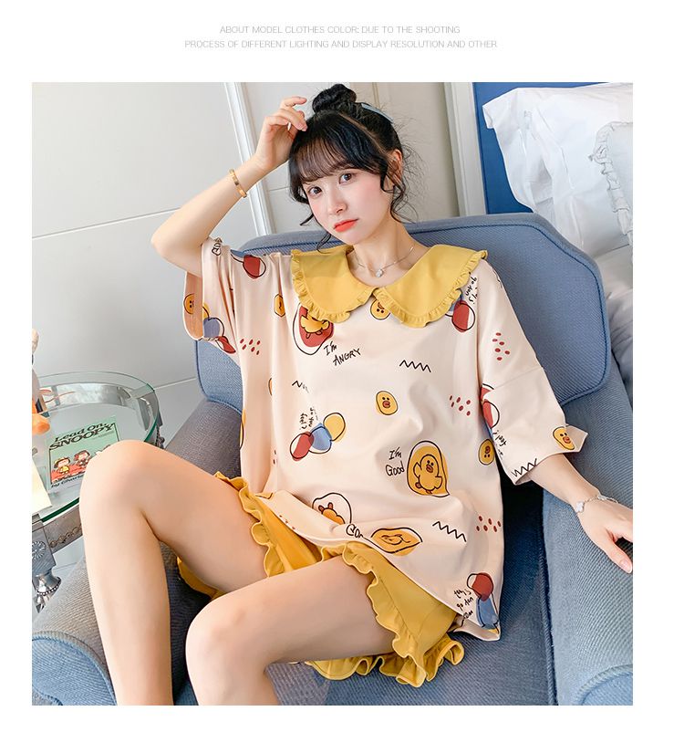 大码睡衣女200斤春秋胖妹妹睡衣女夏季短袖棉薄款两件