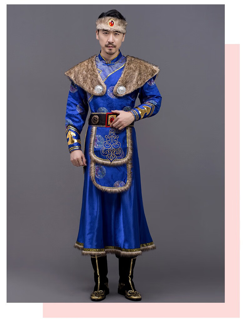 蒙古袍内蒙古服装男少数民族舞蹈服冬季藏族舞蹈演出服装藏袍蒙古服饰
