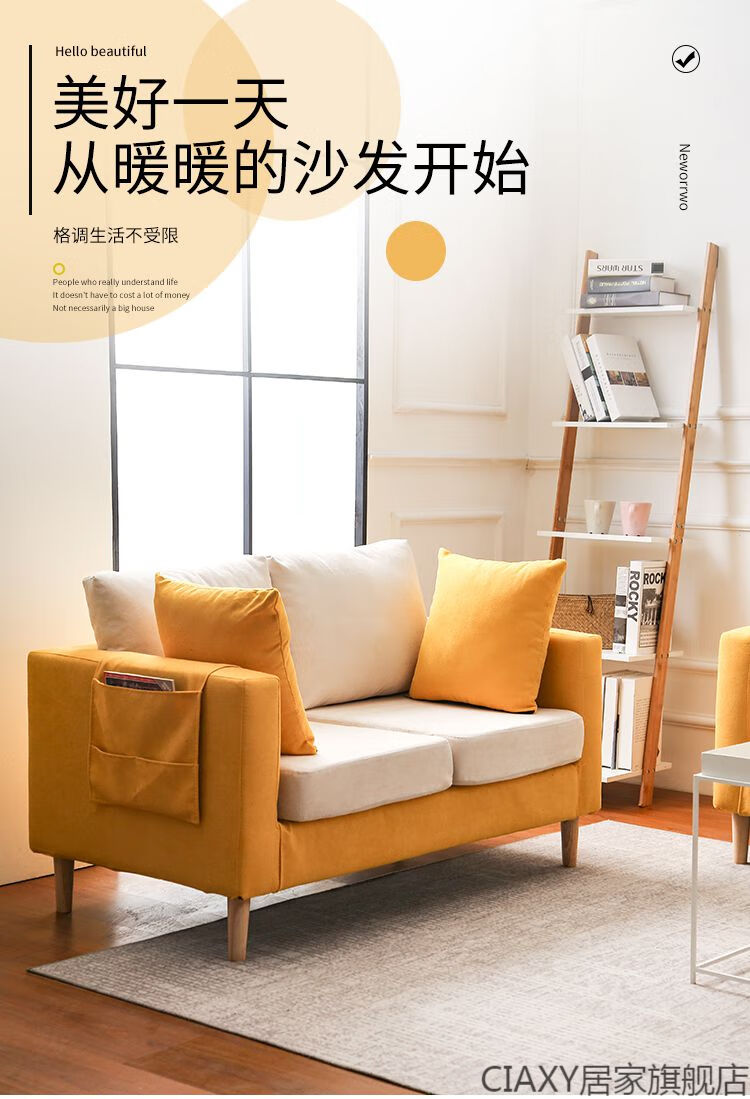 北欧简约现代布艺沙发小客厅双人出租房小型小户型三人简易网红款 深灰色 三人1.73m货入户+可拆洗+两个抱枕)