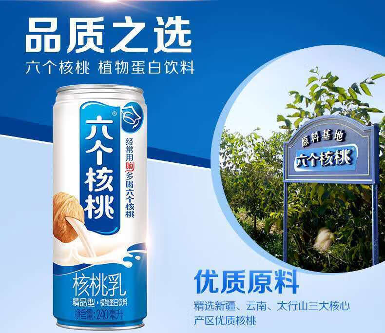 六个核桃养生智汇饮品核桃乳学生早餐奶补脑饮料整箱批发180ml20罐