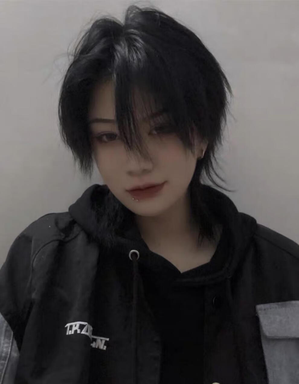 假发男短发cos少年狼尾鲻鱼头万用网红韩版帅气自然全头套式 自然黑