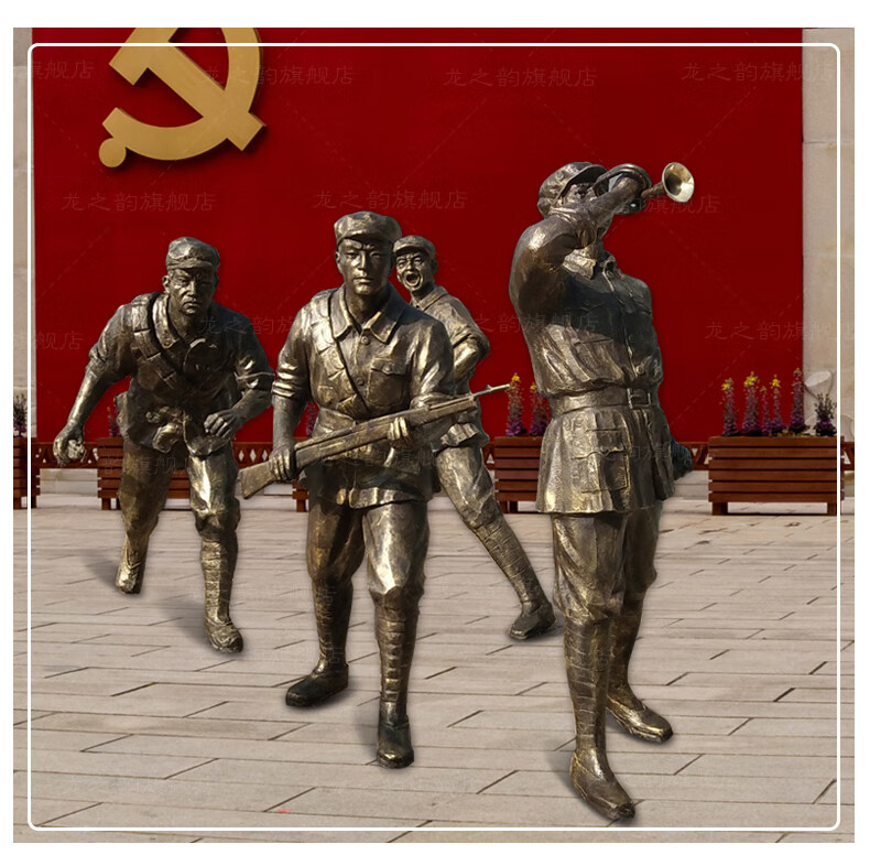 玻璃钢红军雕塑八路军仿铜人摆件英雄纪念馆雕塑近代中式红色文化广场