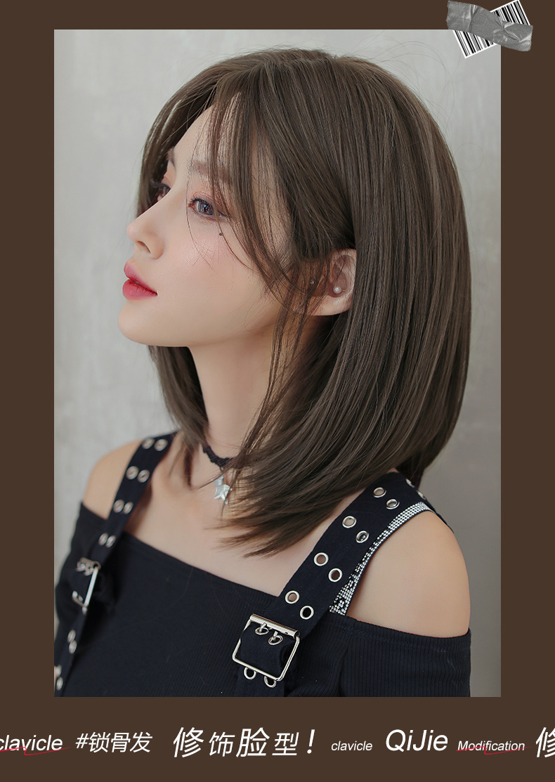 假发女中长发修脸短直发厂家假发中分直发锁骨发假发全头套黑茶色39cm