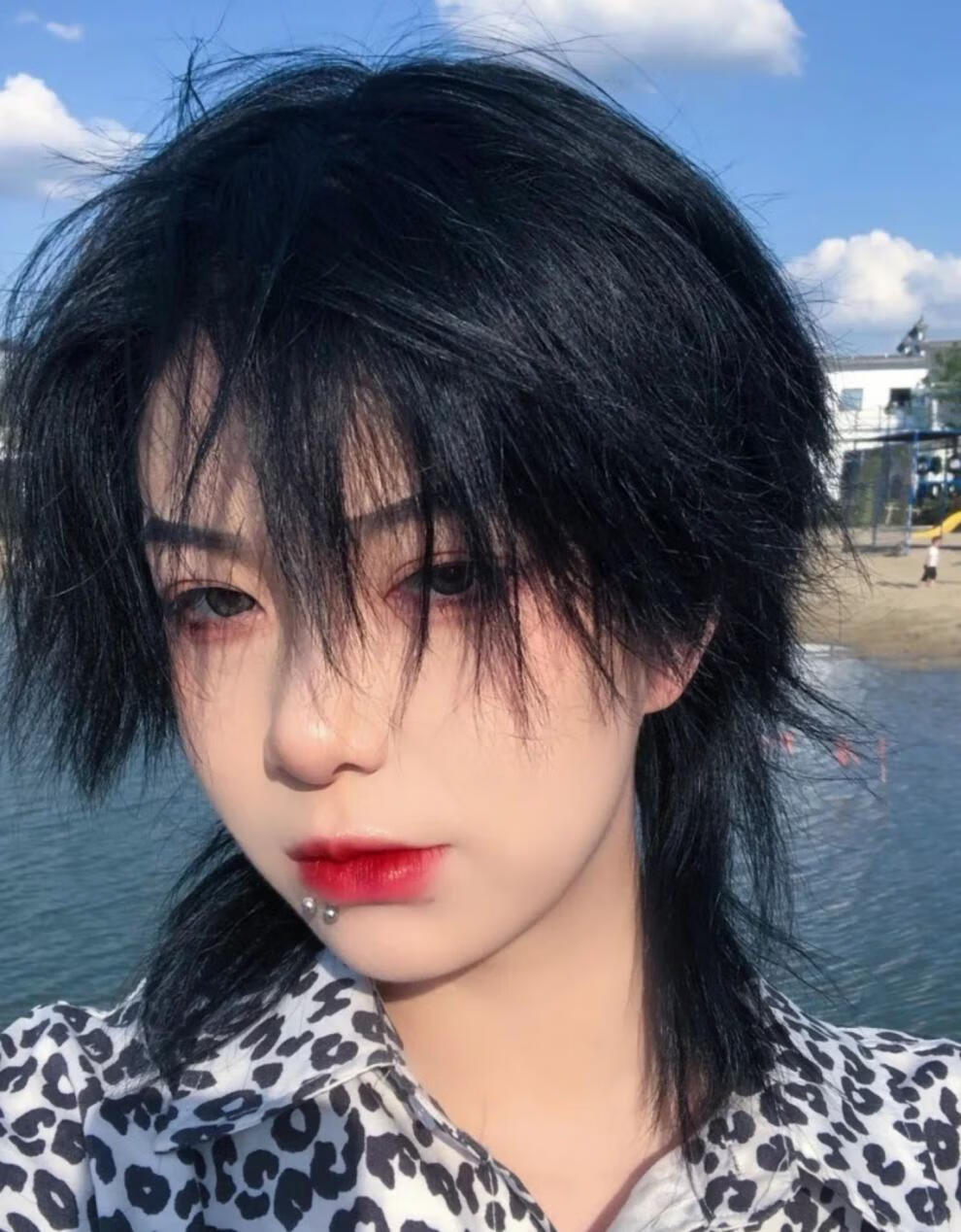鲻鱼头假发男女帅气短发中分刘海狼尾时尚个性男女通用自然全头套自然