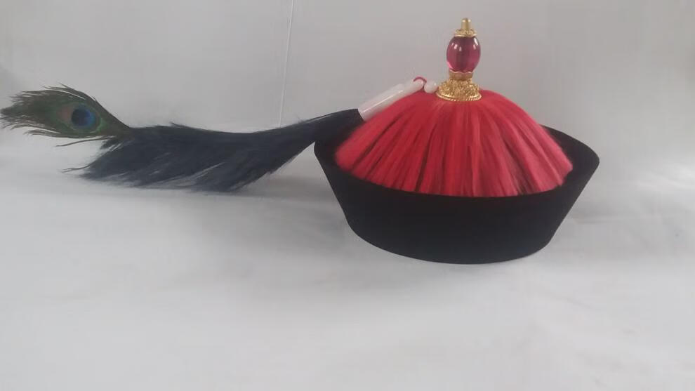 大臣帽太监帽清朝王爷帽带花翎鞑帽官帽z 蓝色宝石帽子(不带孔雀翎) l