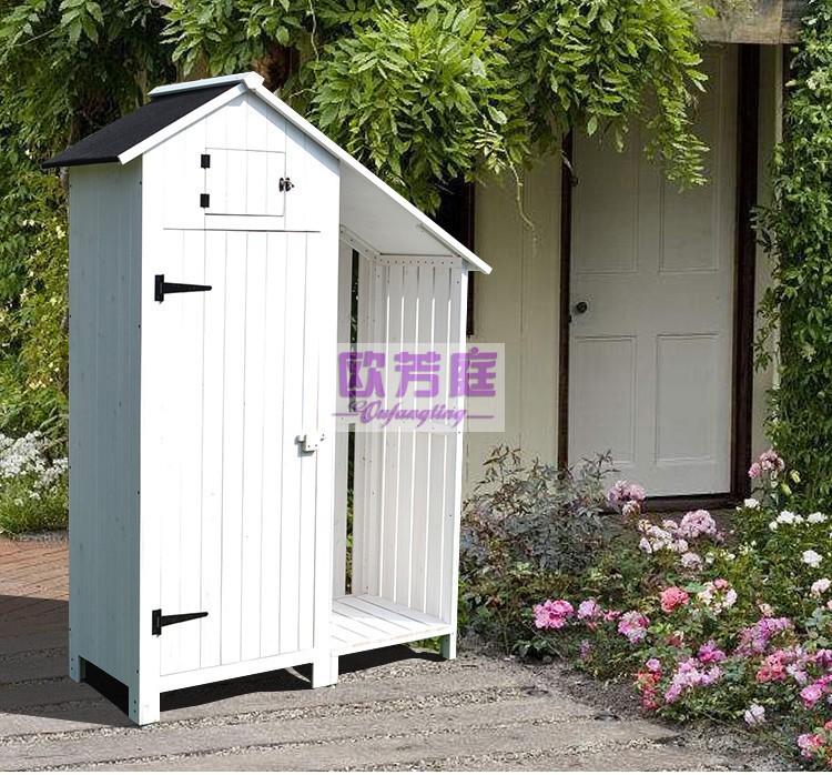 欧芳庭 田园风 户外收纳柜 多层园艺杂物箱大储物箱 多功能防雨实木花园工具柜 鞋柜工具箱 阳台柜 蓝色款【半层板】