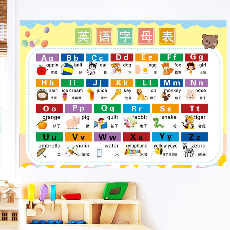 儿童小学生英语26个字母表挂图二十六个英文字母表拼音大小写墙贴欧琪