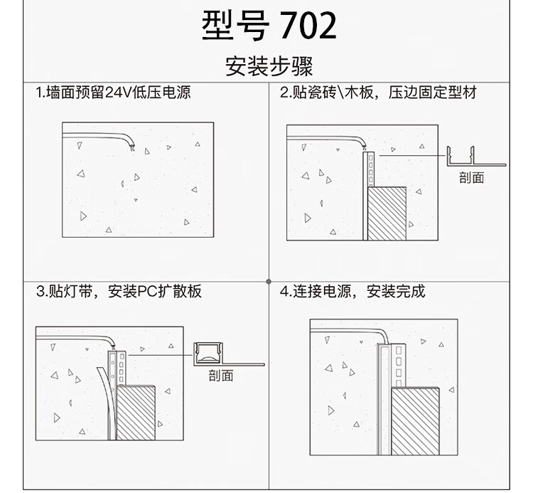 阳角线条灯 led无边框线条灯 预埋阴阳角铝合金灯槽线性洗墙嵌入式