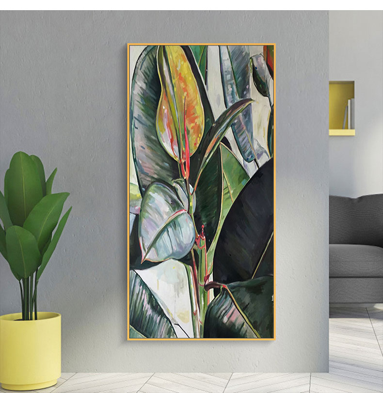 nessa 纯手绘油画玄关背景墙装饰画植物芭蕉叶轻奢美式客厅餐厅挂画