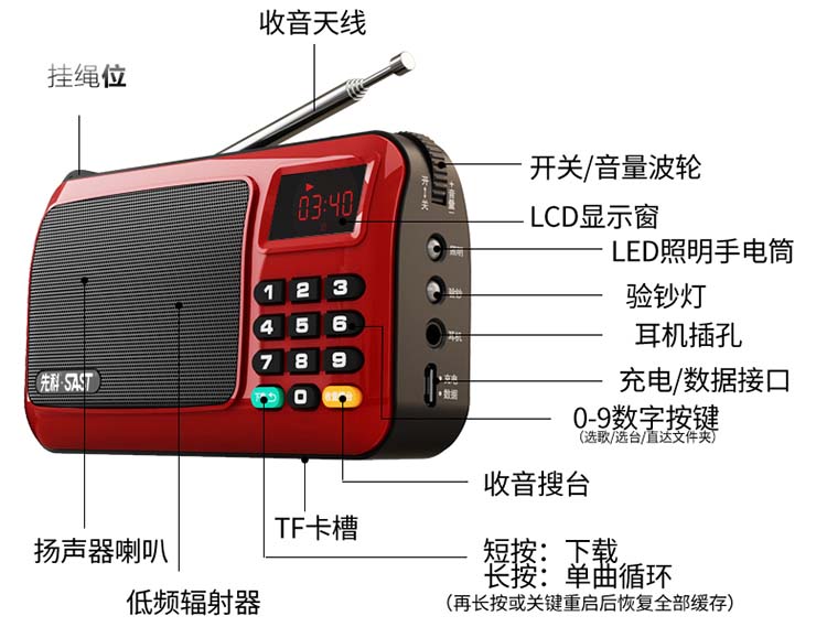 先科(sast)sast/先科t50单田芳评书收音机老年唱戏老人播放器听书全集