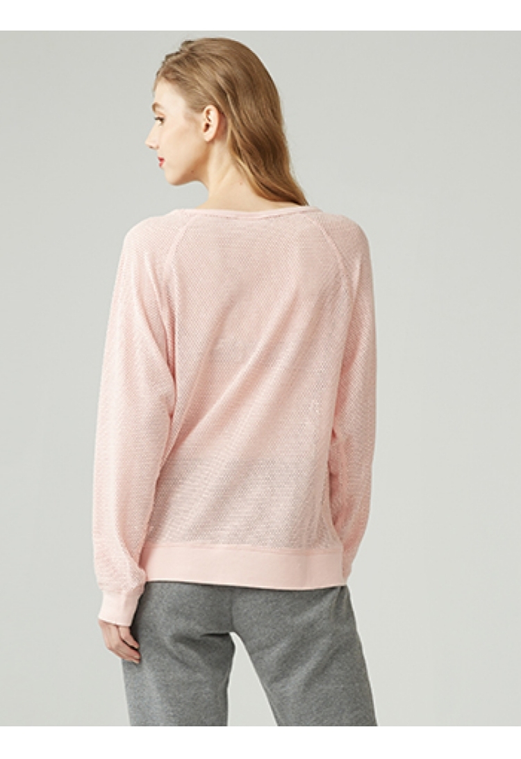 dkny/唐娜 凯伦2019春季新品女式简约针织风格时尚温婉风罗纹袖女卫衣