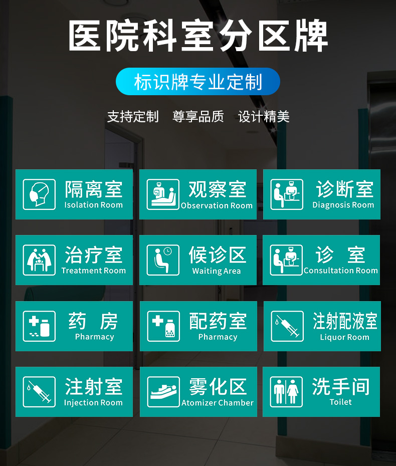 全套医院科室牌医院标牌观察室隔离室治疗室处置室候诊区诊所标识废物