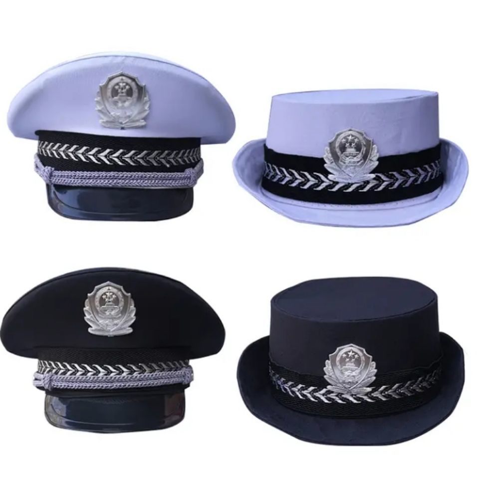浏星儿童帽成人表演演出道具警官帽子六一幼儿园道具男款深色大盖帽帽