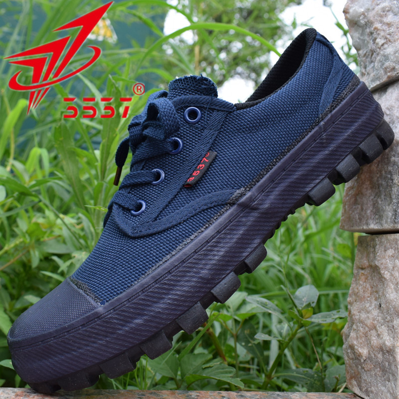 3537 解放鞋男新款蓝色夏季透气防滑工地耐磨防臭劳动鞋低帮 蓝色 38