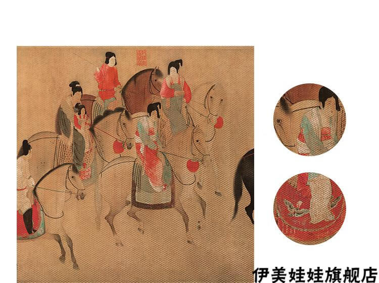 国画客厅会所餐厅挂画a虢国夫人游春图40100简约内嵌框黑色单幅价格