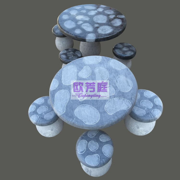 欧芳庭 户外露台天台石头桌椅 户外石桌椅 个性创意摆件蘑菇青石大理石石头桌子 石凳 庭院别墅桌椅 一桌四凳【桌子直径80CM】