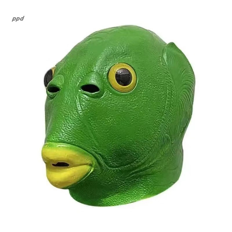 抖音同款绿鱼人绿头鱼头套搞怪搞笑皮卡丘鱼头怪面具网红沙雕面罩黄色
