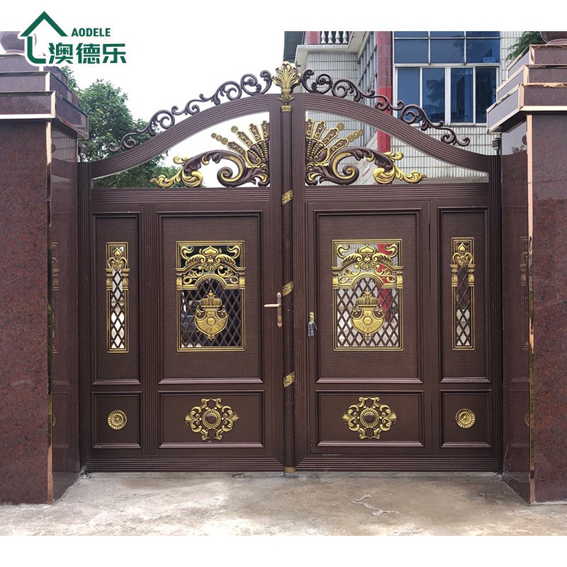 澳德乐铸铝卡门铝合金入户门农村自建房家用别墅大门对开门四开门防爆