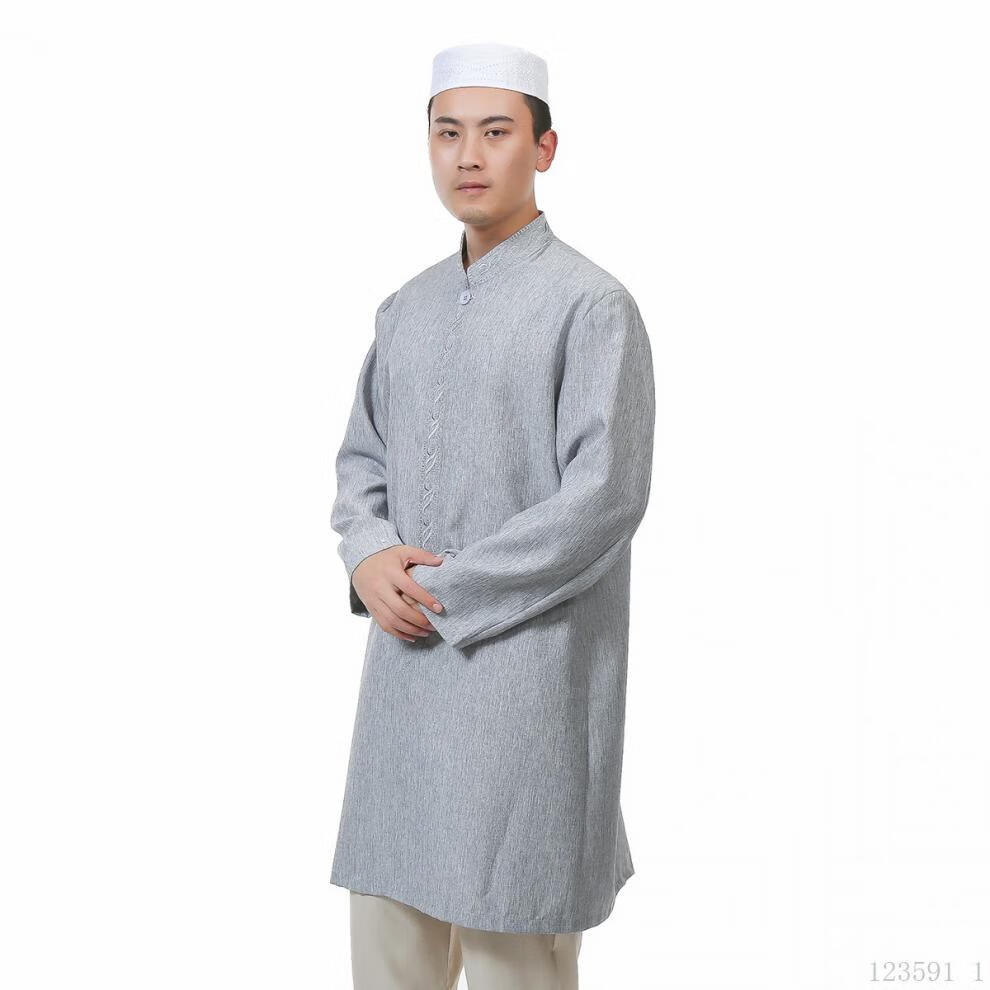卡德迪回族服装男新款礼拜服回族服装中长款开衫立领回民亚麻民族风