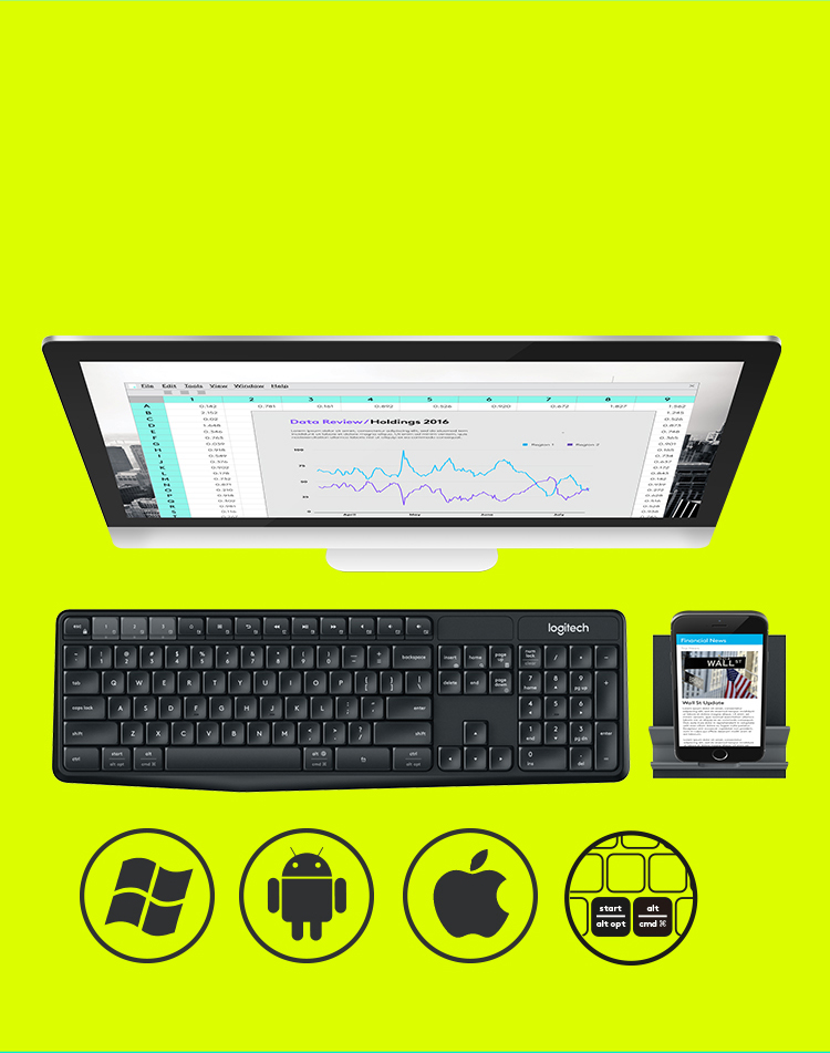 罗技（Logitech） K375s 无线蓝牙键盘 家用商务全尺寸办公键盘 电脑平板IPAD键盘 【键盘+干电池套餐】黑色