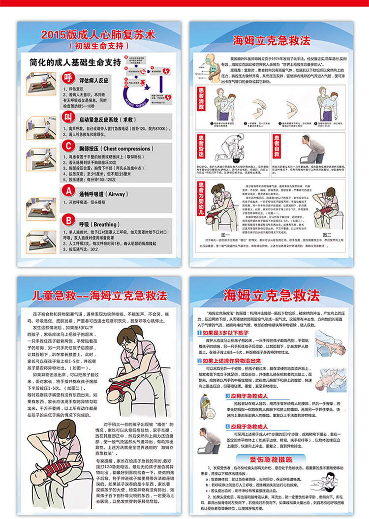 海姆立克急救法挂图心肺复苏流程图儿童急抢救宣传海报自粘画家用墙壁