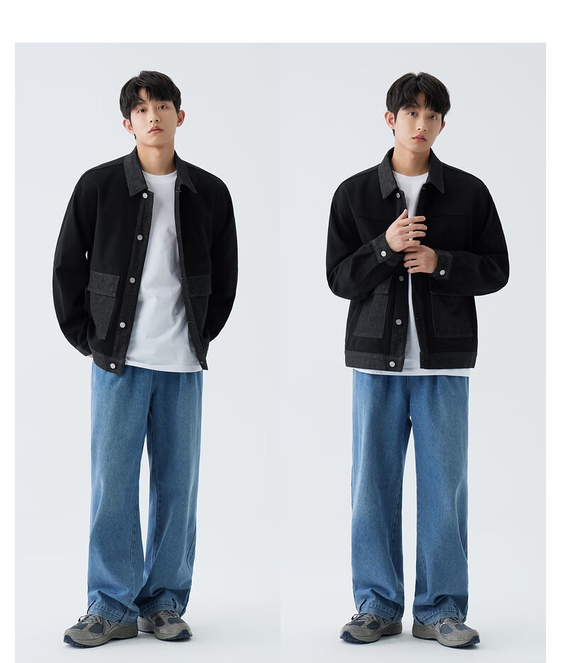 Мужская джинсовая куртка Gxg.jeans, осень 2024, новинка, с лацканами, в стиле пэчворк, черная, размер XXL (185)