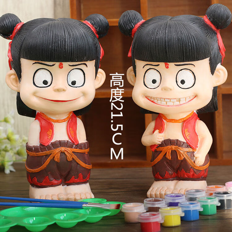 金归儿童diy彩绘玩具摔不坏哪吒石膏娃娃涂色搪胶娃娃涂鸦存钱罐礼品